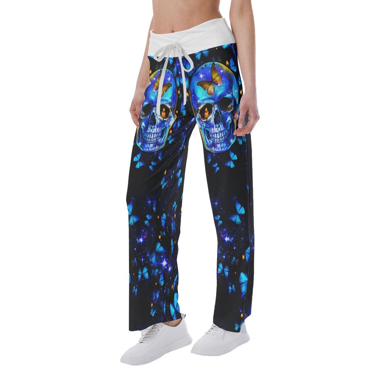Leon Butterfly Skull High-waisted Wide Leg Pants - Wonder Skull