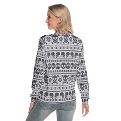 Gray Pattern Skull Ugly Slim Round Neck Sweatshirt - Wonder Skull