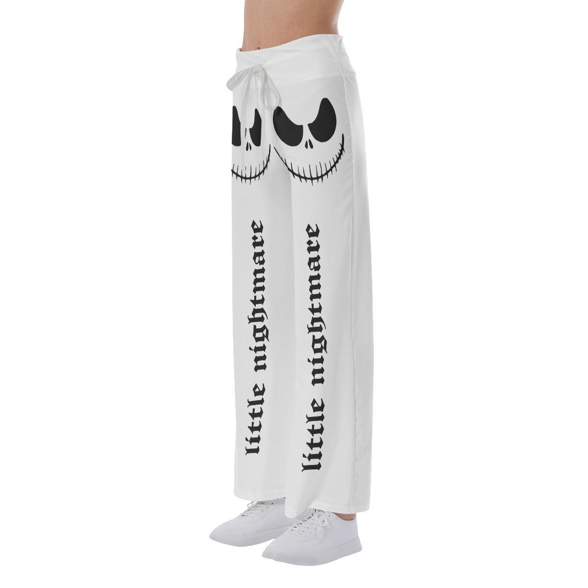 White Skull Nightmare High-waisted Wide Leg Pants - Wonder Skull