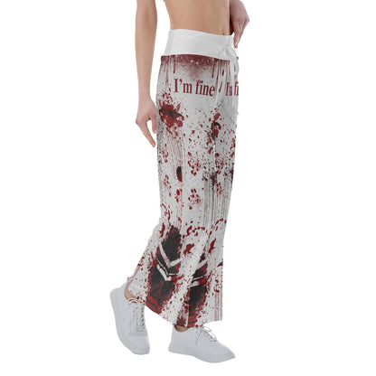 "I'm Fine" Design Horror Blood Women's High-waisted Wide Leg Pants | Wonder Skull