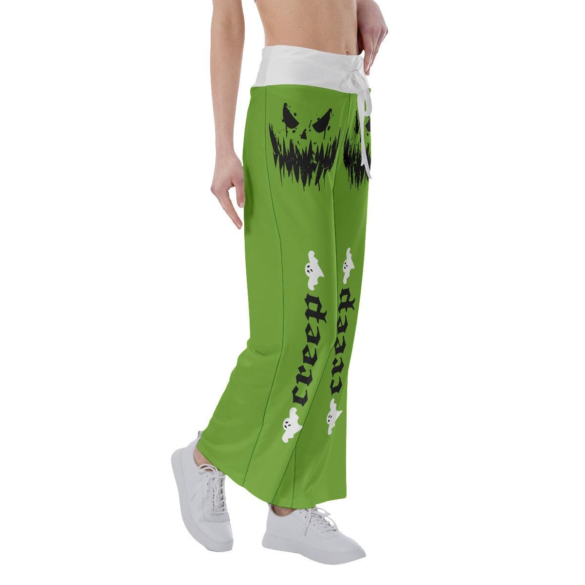 Green Skull Creep Creep High-waisted Wide Leg Pants - Wonder Skull