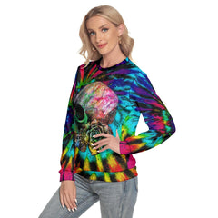 Tie Dye Skull Slim Round Neck Sweatshirt - Wonder Skull