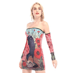 Colorful Flowers Raven Off-shoulder Back Lace-up Dress - Wonder Skull