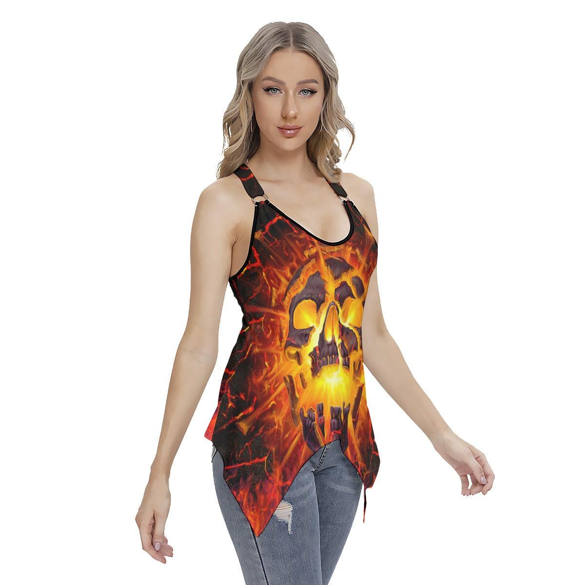 Crack Skull Gothic Women's Racing Tank Top With Irregular - Wonder Skull