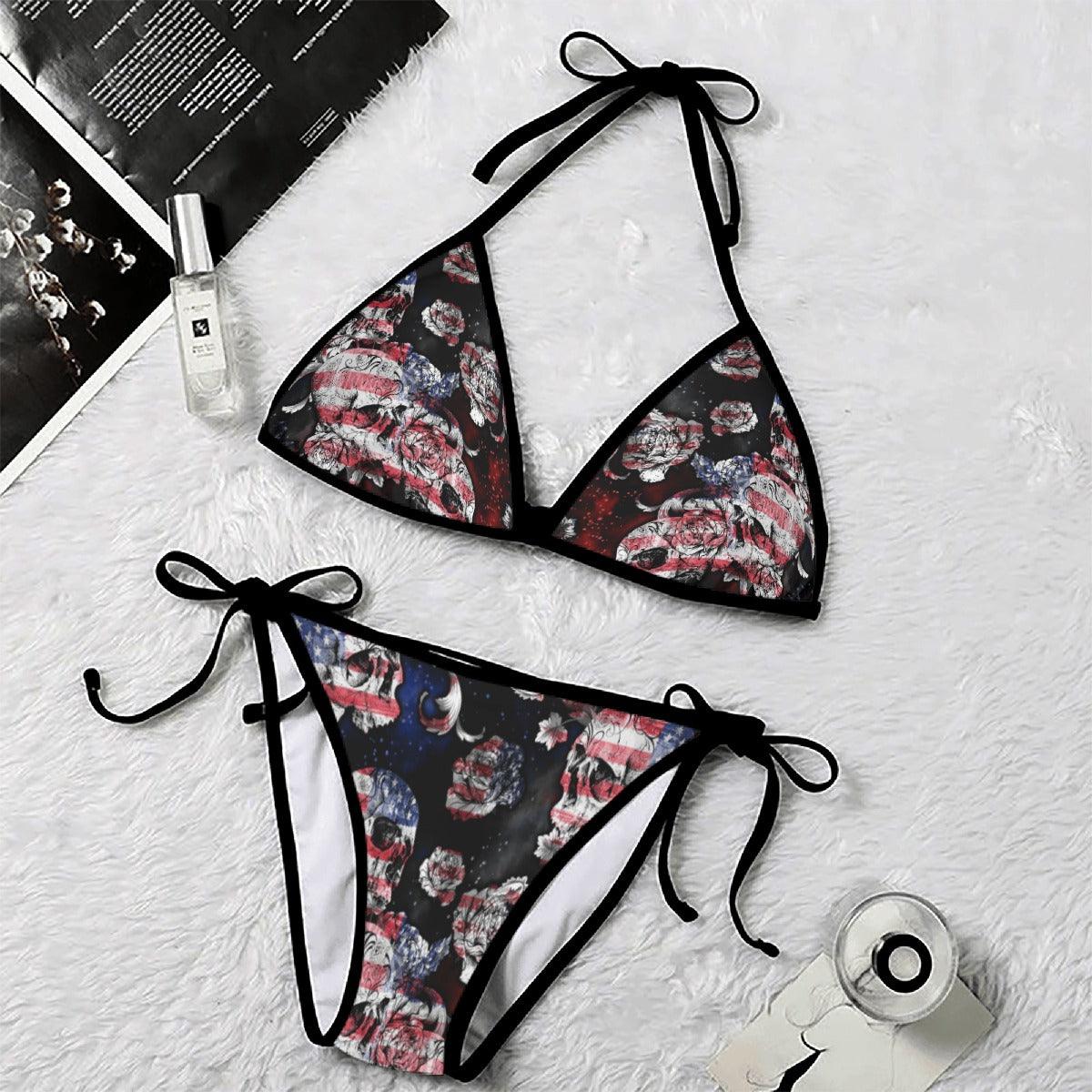 Grunge Skull Gothic Style Micro Triangle Bikini Swimsuit - Wonder Skull
