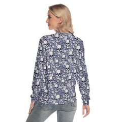 Skull Floral Slim Round Neck Sweatshirt - Wonder Skull