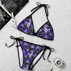 Violet Thunder Skull Pattern Micro Triangle Bikini Swimsuit - Wonder Skull