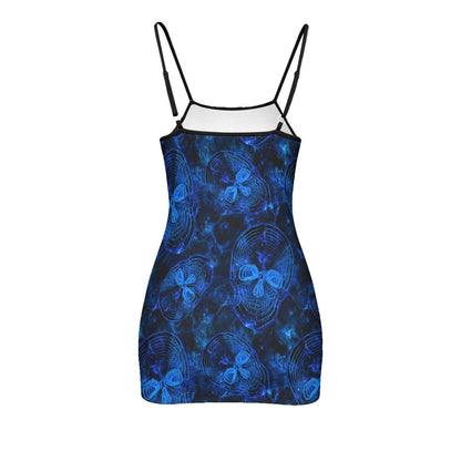 Radiation Blue Skull Artwork Printed Body Dress, Naughty Sleeveless Minidress For Women-Wonder Skull