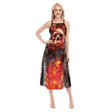 Hot Fire Skull Pattern Lace Cami Cross Back Women Dress - Wonder Skull