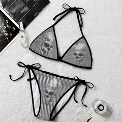 Black and White 3D skull abtract Art String Triangle Bikini - Wonder Skull