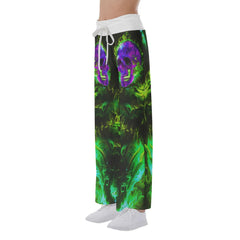 Green Purple Fire Skull High-waisted Wide Leg Pants - Wonder Skull