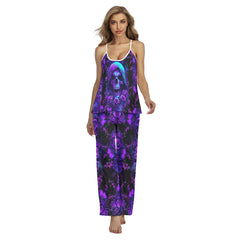 Violet Skull Floral Cami Pajamas Sets For Women Sleepwears Combo - Wonder Skull