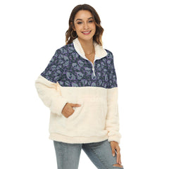 Gray Skull Flower Borg Fleece Sweatshirt With Half Zip - Wonder Skull