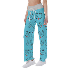 Nightmare Blue Face Pattern Pajama Pants Print Drawstring Palazzo Lounge - Wonder Skull