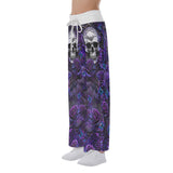 Dark Violet Skull Roses Women's High-waisted Wide Leg Pants | Wonder Skull