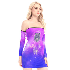 Hippie Dreamcatcher Off-shoulder Back Lace-up Dress - Wonder Skull