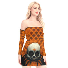 Skull Spider Off-shoulder Back Lace-up Dress - Wonder Skull