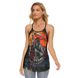 Halloween Skull Death Criss-Cross Open Back Tank Top, Hot T-Shirt For Women - Wonder Skull