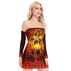 Skull Sugar Fire Off-shoulder Back Lace-up Dress - Wonder Skull