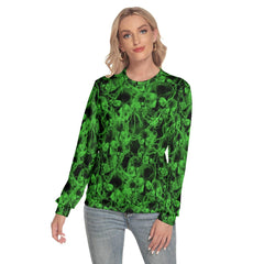 Illusion Green Skulls Slim Round Neck Sweatshirt - Wonder Skull