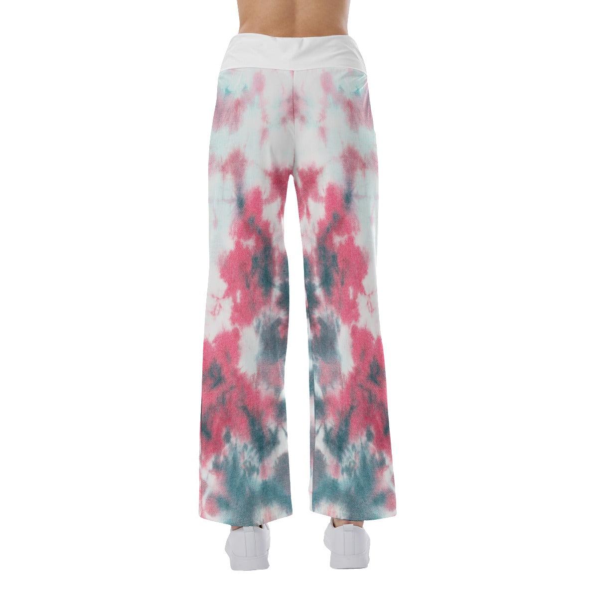 Pink Green Skull High-waisted Wide Leg Pants - Wonder Skull
