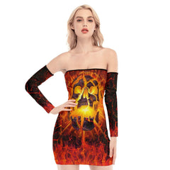 Skull Sugar Fire Off-shoulder Back Lace-up Dress - Wonder Skull