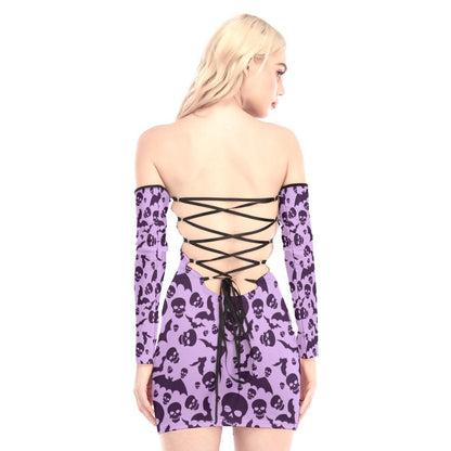 Pink Bat Off-shoulder Back Lace-up Dress - Wonder Skull