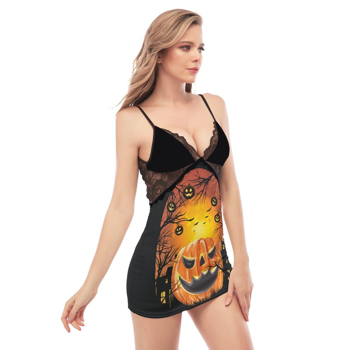 Laughing Scary Pumpkin Lace Chemise Nightgown - Wonder Skull