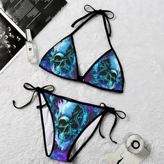 Skull Gothic Ocean Flame Micro Triangle Bikini Swimsuit - Wonder Skull