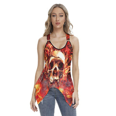 Fire Skull Gothic Women's Racing Tank Top With Irregular - Wonder Skull