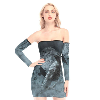 Scary Forest Raven Off-shoulder Back Lace-up Dress - Wonder Skull