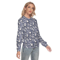 Skull Floral Slim Round Neck Sweatshirt - Wonder Skull