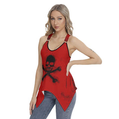 Black Skull Racing Tank Top With Irregular Hem - Wonder Skull