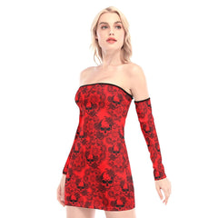 Red Mandala Skull Off-shoulder Back Lace-up Dress - Wonder Skull