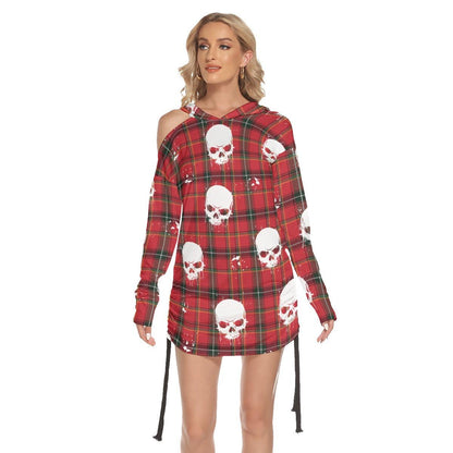 Christmas Red White Water Skull Print Open Shoulder Dress  - Wonder Skull