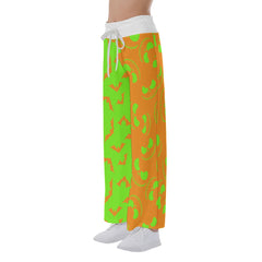 Orange Green Halloween Skull Nightmare Women's High-waisted Wide Leg Pants | Wonder Skull