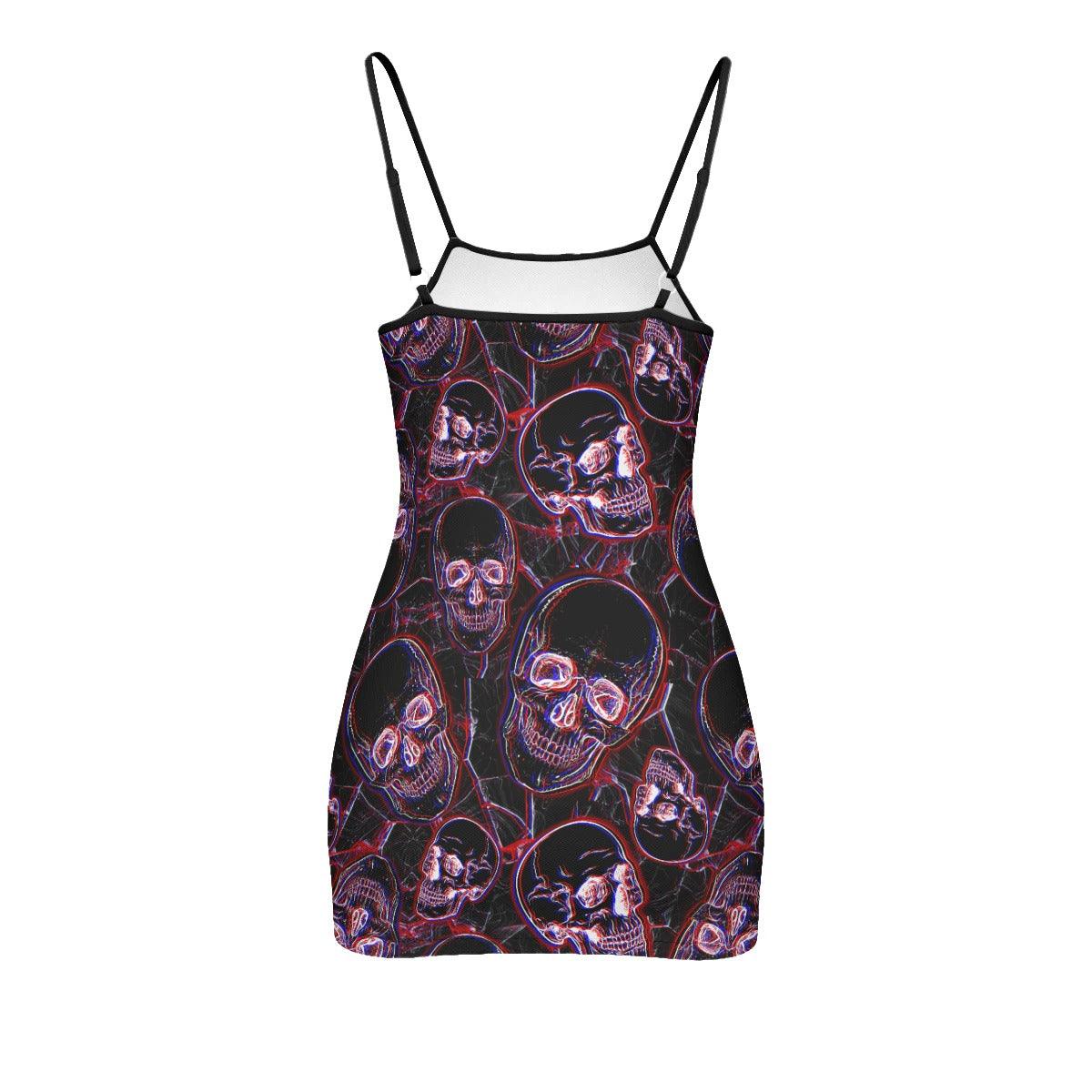 Blur Skull Artwork Printed Body Dress, Naughty Sleeveless Minidress For Women-Wonder Skull