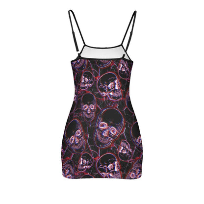Blur Skull Artwork Printed Body Dress, Naughty Sleeveless Minidress For Women-Wonder Skull