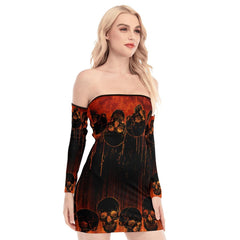 Skull Sugar Lava Off-shoulder Back Lace-up Dress - Wonder Skull