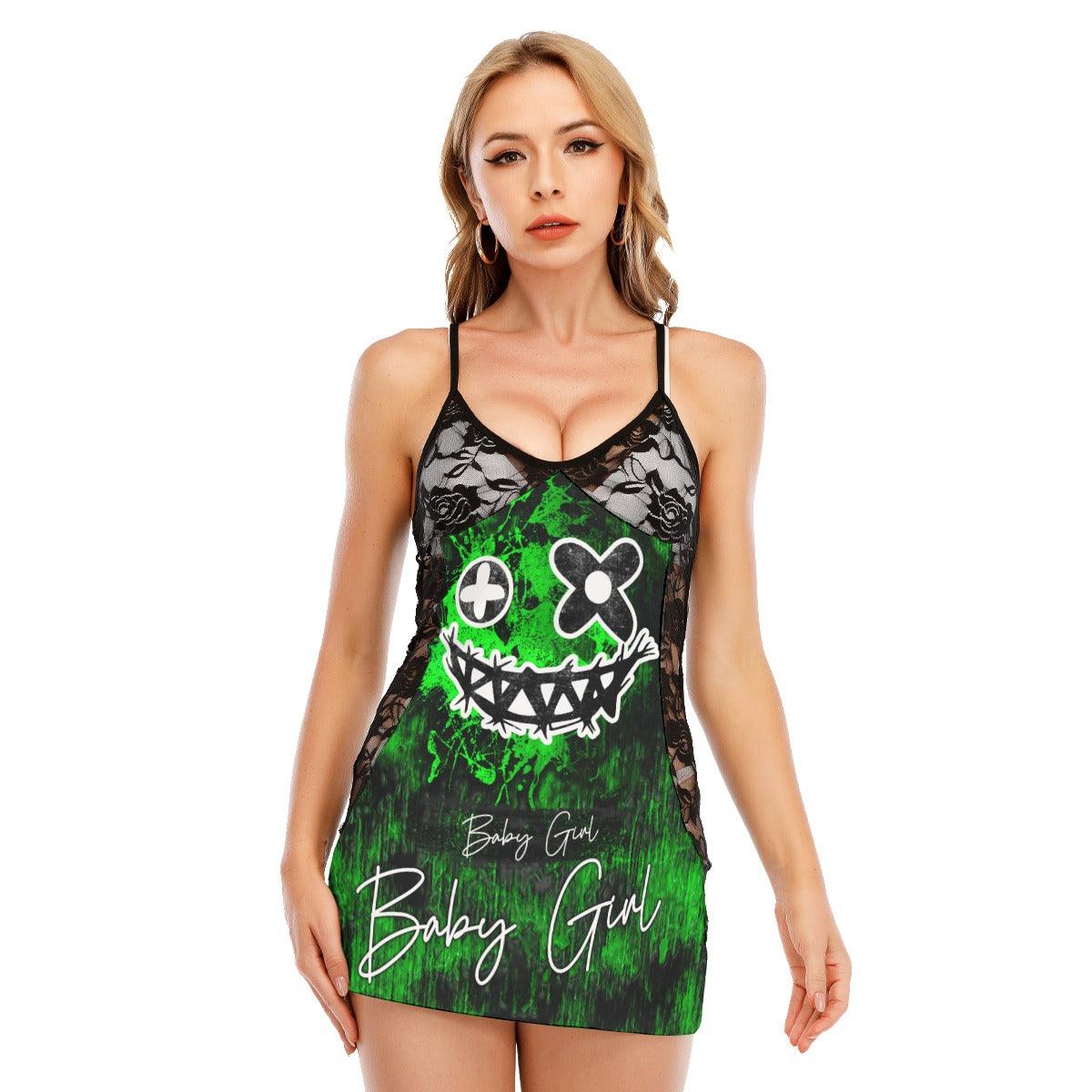 Horror Green Nightmare Black Lace Sleepwears Babydol Dresses - Wonder Skull