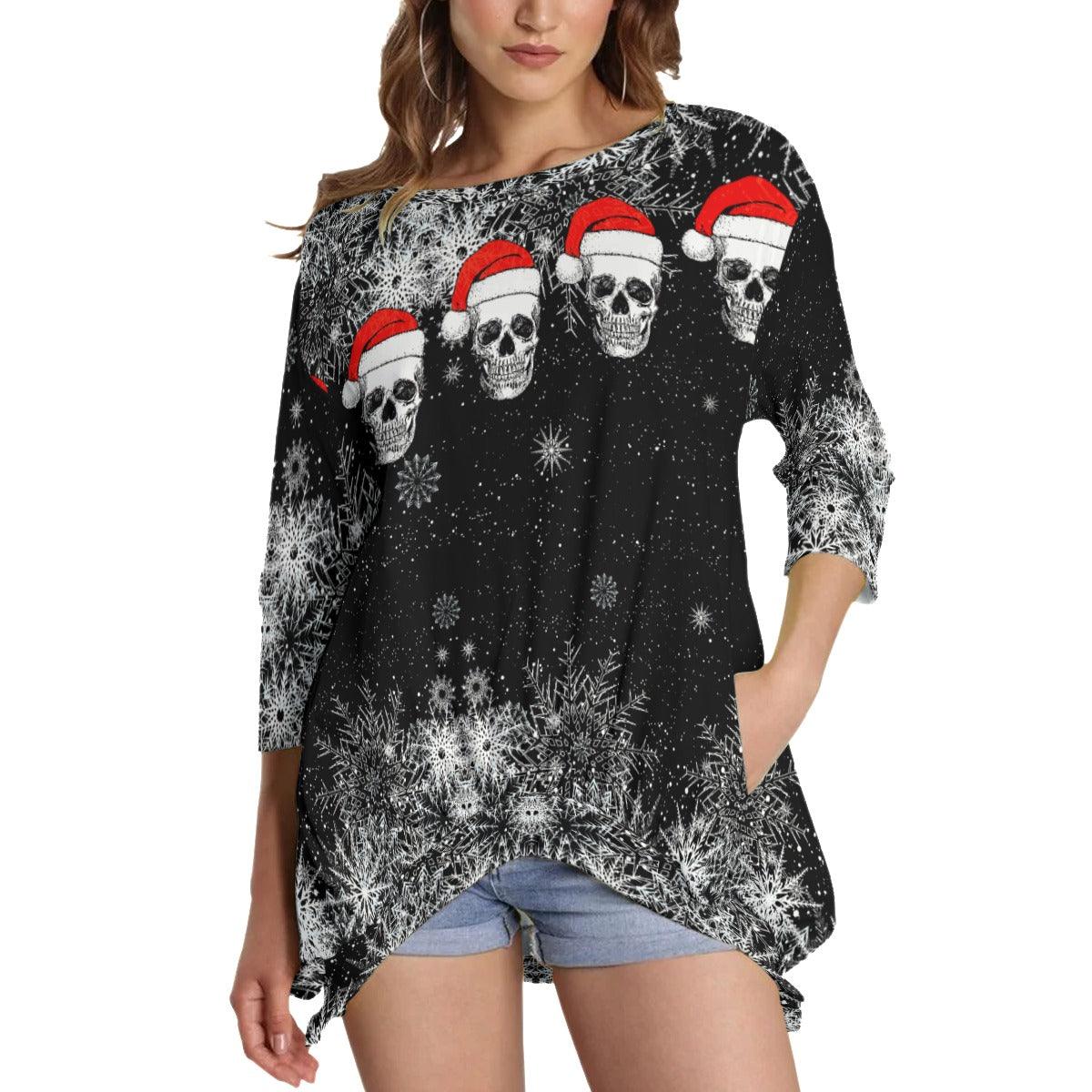 Skull Snowflake Sweatshirt With Irregular Pleated Hem - Wonder Skull