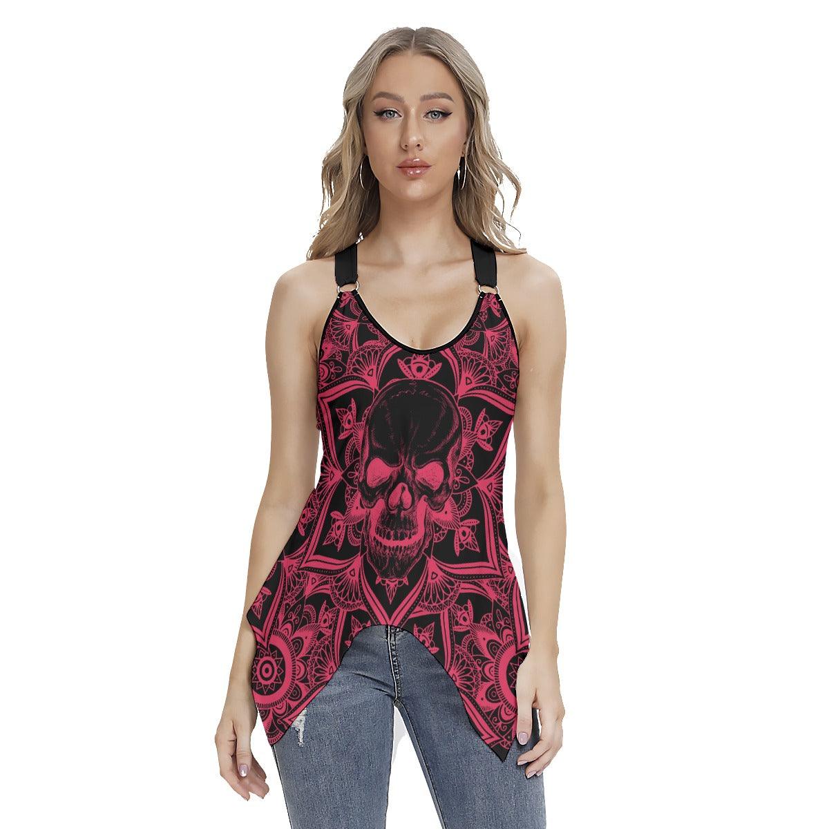 Mandala Skull Racing Tank Top With Irregular Hem - Wonder Skull