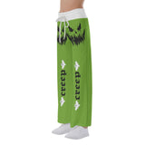 Green Skull Creep Creep High-waisted Wide Leg Pants - Wonder Skull