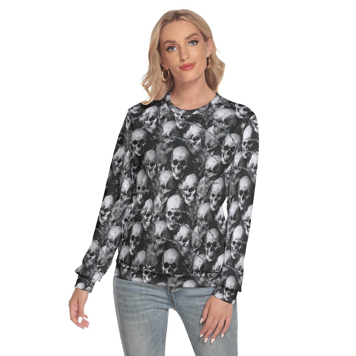 Barbed Wire Skull Pattern Slim Round Neck Sweatshirt - Wonder Skull