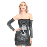 Gothic Mirror Skull Off-shoulder Back Lace-up Dress - Wonder Skull