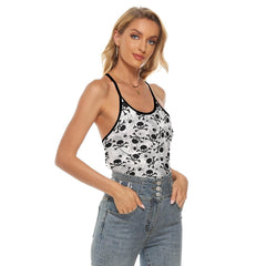 White Skull Spider Web Criss-Cross Open Back Tank Top, Coolest T-Shirt For Women - Wonder Skull