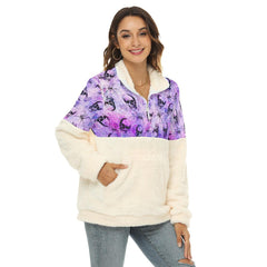 Purple Gothic Skull Spider Fleece Sweatshirt With Half Zip - Wonder Skull