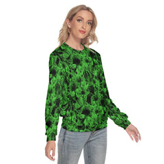 Illusion Green Skulls Slim Round Neck Sweatshirt - Wonder Skull