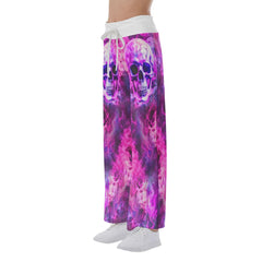 Pink Smoke Skull High-waisted Wide Leg Pants - Wonder Skull