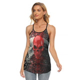 Three Skull Rose Criss-Cross Open Back Tank Top, Trending T-Shirt For Women - Wonder Skull